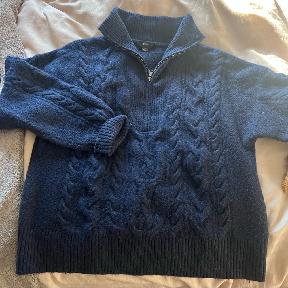 J. Crew Blue Cowl Neck Cable Knit Sweater